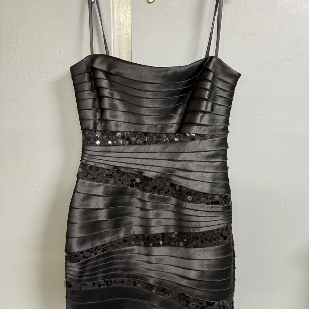 BCBGMaxAzria Strapless Black Satin Dress